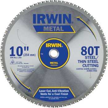 Irwin 4935561 Blade, 10 in Dia, 5/8 in Arbor, 80-Teeth, Carbide Cutting Edge, Applicable Materials: Metal, Thin Steel