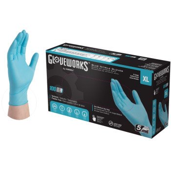 Gloveworks INPF48100 Non-Sterile Disposable Gloves, XL, Nitrile, Powder-Free, Blue, 9-1/2 in L