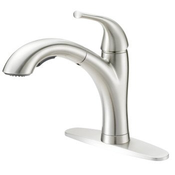 Boston Harbor TOBI21040010NP Pull Out Kitchen Faucet, 1.8 gpm, 1-Faucet Handle, 1, 3-Faucet Hole, Metal/Plastic, Deck