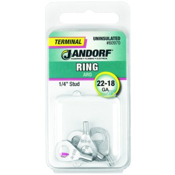 Jandorf 60970 Ring Terminal, 22 to 18 AWG Wire, 1/4 in Stud, Copper Contact