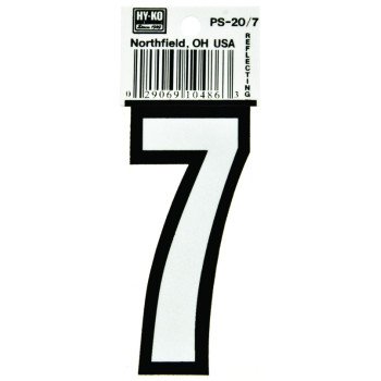 Hy-Ko PS-20/7 Reflective Sign, Character: 7, 3-1/4 in H Character, Black/White Character, Vinyl