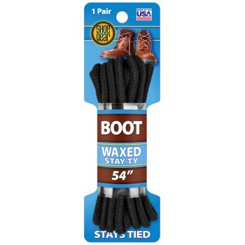 Shoe Gear 1N311-34 Boot Lace, Round, Black, 54 in L