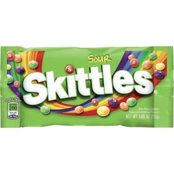 Skittles SSKIT24 Candy, Assorted Fruits, Sour Flavor, 1.8 oz Bag