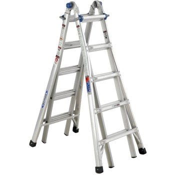 Werner MT-22 Telescoping Multi-Ladder, 22 ft Max Reach H, 20-Step, 300 lb, Type IA Duty Rating, 1-1/4 in D Step, Silver