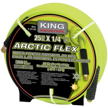 King Canada K-2514H Air Hose, 1/4 in ID, 25 ft L, NPT, 300 psi Pressure, Polymer, Green