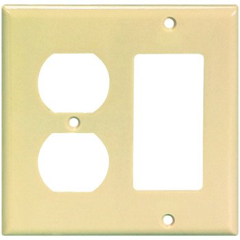 Eaton Wiring Devices 2157V-BOX Combination Wallplate, 4-1/2 in L, 4-9/16 in W, Standard, 2-Gang, Ivory