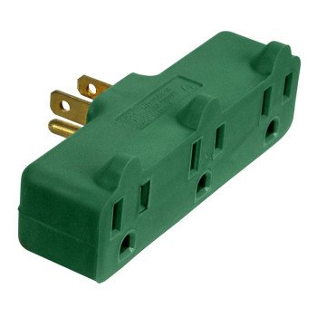 PowerZone ORAD0101 Adapter, 125 V, 3-Outlet, NEMA: NEMA 5-15P, Green