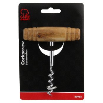 Chef Craft 20963 Corkscrew, 4 in, Steel/Wood, Chrome