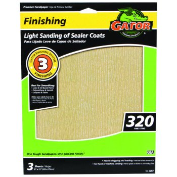 Gator 7267 Sanding Sheet, 11 in L, 9 in W, 320 Grit, Very Fine, Aluminum Oxide Abrasive