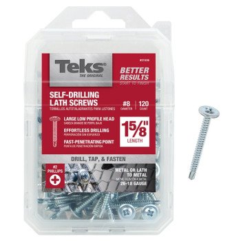 Teks 21536 Lath Screw, #8 Thread, Truss Head, Phillips Drive, Drill Point, Steel, Zinc, 120 PK