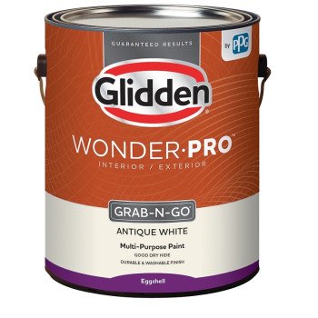 Glidden Wonder-Pro GLWP31AW/01 Interior/Exterior Paint, Eggshell Sheen, Antique White, 1 gal