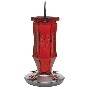 Perky-Pet 8139-2 Bird Feeder, Ruby Starburst Vintage, 16 oz, 4-Port/Perch, Glass, Red, 8-1/2 in H