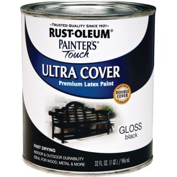 Rust-Oleum 1979502 Enamel Paint, Water, Gloss, Black, 1 qt, Can, 120 sq-ft Coverage Area