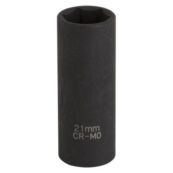 Vulcan MT6580219 Deep Impact Socket, 21 mm Socket, 1/2 in Drive, Deep Drive, 6-Point, Chrome Molybdenum Steel