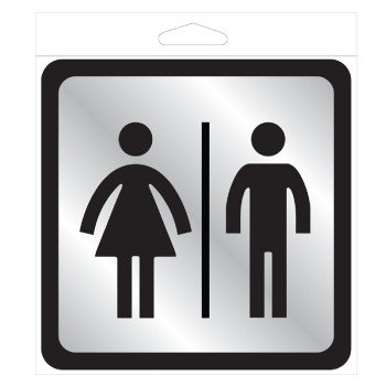 Hy-Ko 493 Restroom Sign with Frame, Silver Background, Plastic, 4 in H x 4 in W Dimensions