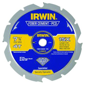 Irwin 4935473 Circular Saw Blade, 7-1/4 in Dia, 5/8 in Arbor, 4-Teeth, Carbide Cutting Edge