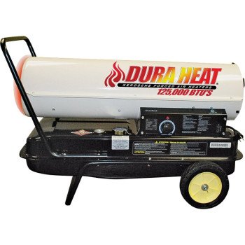 Dura Heat DFA135C Kero Forced Air Heater with Thermostat, 10 gal Fuel Tank, Kerosene, 135000 Btu, White