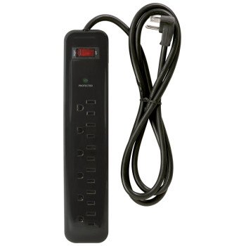 PowerZone OR802225 Surge Protector Tap Strip, 125 V, 15 A, 6-Outlet, 1000 Joules Energy, Black