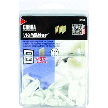 Cobra Anchors WallBiter 3052 Picture Hook, 13 lb, White, 12/PK