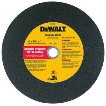 DEWALT DW8001 Cutting Wheel, 14 in Dia, 7/64 in Thick, 1 in Arbor, Coarse, Aluminum Oxide Abrasive