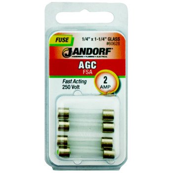 Jandorf 60628 Fast Acting Fuse, 0.07 Ohm, 2 A, 250 V, 100 A, 10 kA Interrupt, Glass Body