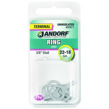 Jandorf 60971 Ring Terminal, 22 to 18 AWG Wire, 3/8 in Stud, Copper Contact