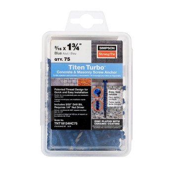 Simpson Strong-Tie Titen Turbo TNT18134HC75 Screw Anchor, 3/16 in Dia, 1-3/4 in L, Carbon Steel, Ceramic-Coated/Zinc