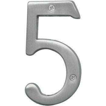 Hy-Ko Prestige Series BR-43SN/5 House Number, Character: 5, 4 in H Character, Nickel Character, Brass