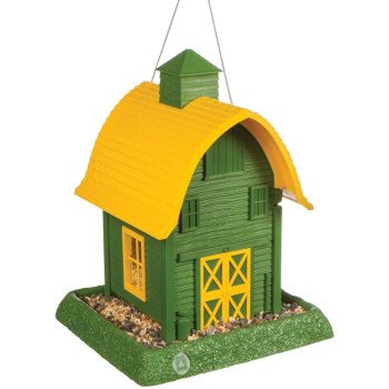 North States 9096 Hopper Bird Feeder, Barn, 5 lb, Plastic, Green/Yellow, 13-1/4 in H, Hanging/Pole Mounting