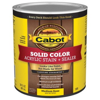 Cabot 140.0001808.005 Solid Stain, Low Luster, Medium Base, Liquid, 1 qt