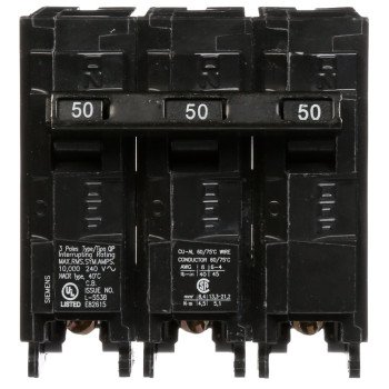 Siemens Q350 Circuit Breaker, Mini, 50 A, 3 -Pole, 240 VAC, Common Trip, Plug Mounting