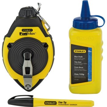 STANLEY 47-681L Chalk Line Reel Kit, 100 ft L Line, Blue Line, 3:1 Gear Ratio