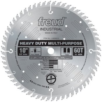 Freud LU82M010 Circular Saw Blade, 10 in Dia, 5/8 in Arbor, 60-Teeth, Carbide Cutting Edge