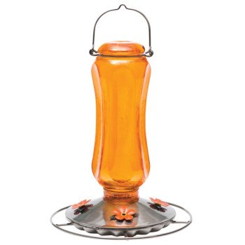 Perky-Pet 8135-2 Bird Feeder, Carnival Glass Vintage, 16 oz, 4-Port/Perch, Glass, Orange, 11-3/4 in H