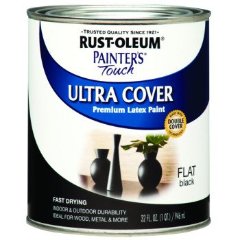 Rust-Oleum 1976502 Enamel Paint, Water, Flat, Black, 1 qt, Can, 120 sq-ft Coverage Area