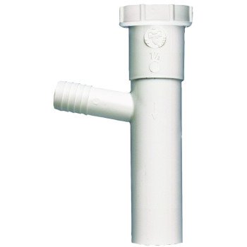 Plumb Pak PP66-4W Dishwasher Tailpiece, 1-1/2 in, 8 in L, Slip-Joint, 3/4 in (7/8 in O.D.) Branch, Plastic, White