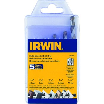 Irwin 4935078 Drill Bit Set, Multi-Material, 5-Piece, Steel, Uncoated