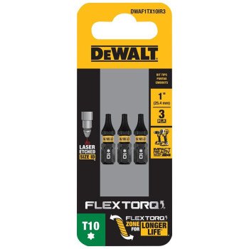 DEWALT FlexTorq DWAF1TX10IR3 Screwdriver Bit, T10 Drive, Torx Drive, 1/4 in Shank, Hex Shank, 1 in L, Steel