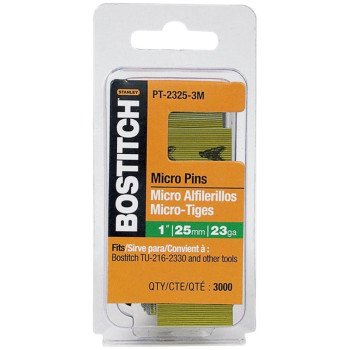 Bostitch PT-2325-3M Pin Nail, 0.64 in Dia, 1 in L, 23 ga Thick, Steel, Bright