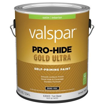 Valspar Pro-Hide Gold Ultra 6300 028.0063003.007 Latex Paint, Acrylic Base, Satin, Tint White, 1 gal