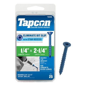 Tapcon 28280 Concrete Screw Anchor, 1/4 in Dia, 2-1/4 in L, Steel, Climaseal