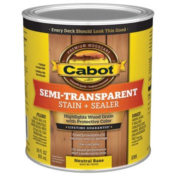 Cabot 140.0000306.005 Deck and Siding Stain, Neutral Base, Liquid, 1 qt