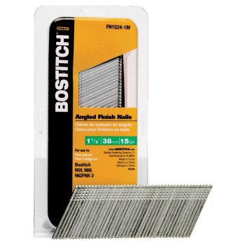 Bostitch FN1524-1M Finish Nail, 1-1/2 in L, 15 ga Gauge, Steel, Bright, Flat Head, Smooth Shank