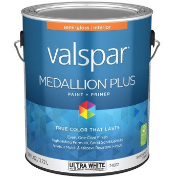 Valspar Medallion Plus 2700 028.0024002.007 Latex Paint, Acrylic Base, Semi-Gloss Sheen, Ultra White Base, 1 gal