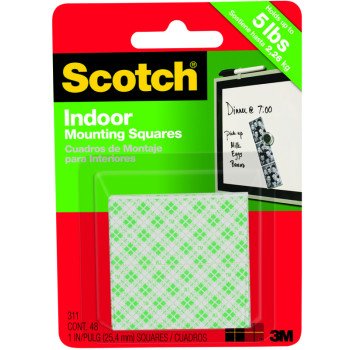 Scotch 311DC Mounting Tape, 1 in L, 1 in W, White