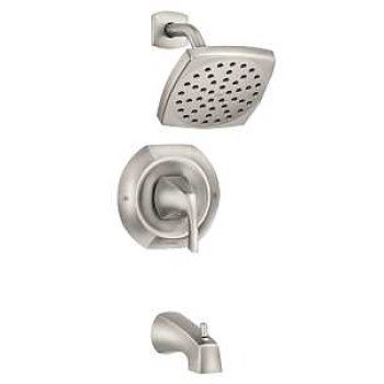 Moen Lindor Posi-Temp 82504SRN Tub and Shower Faucet, Single Function Showerhead, 1.75 gpm Showerhead, 1-Handle