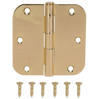 ProSource 20347BBX Door Hinge, Steel, Bright Brass, Loose Pin, 180 deg Range of Motion, Screw Mounting