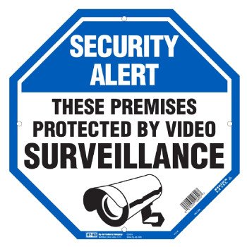 Hy-Ko OCT-100 Property Sign, Octagon, SECURITY ALERT THESE PREMISES PROTECTED BY VIDEO SURVEILLANCE, Plastic