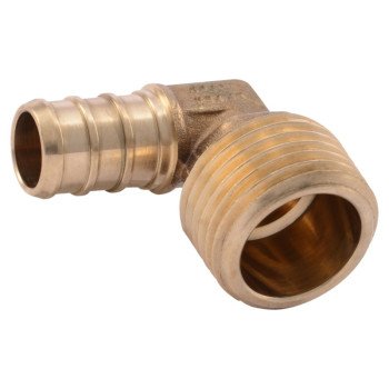 SharkBite UC280LFA Adapter Pipe Elbow, 1/2 in, Barb x MNPT, 90 deg Angle, Brass, 160 psi Pressure