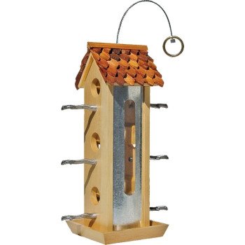 Perky-Pet 50171 Tin Jay Wood Bird Feeder, 2 lb, Fir Wood, Hanging/Pole Mounting